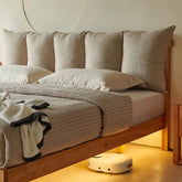 Modern Queen Size Dark Beige Bed with Pine Bed Frame & Cotton Upholstery Headboard California King Size for Your Bedroom Comfort hjhms-1047